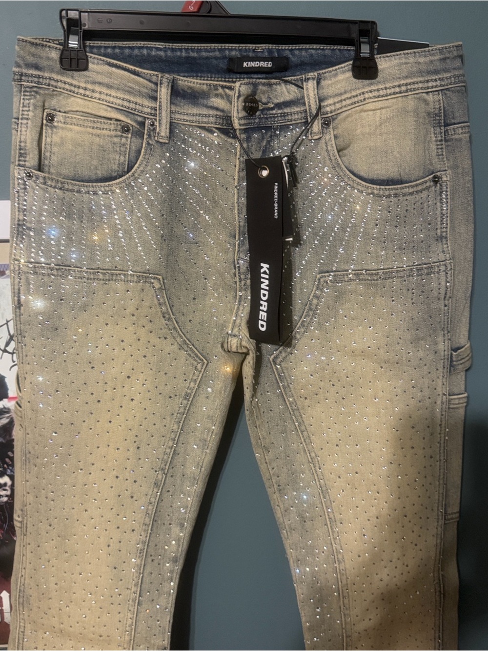 Unisex Y2K Rhinestone Embellished Kindred Light Wash Jeans